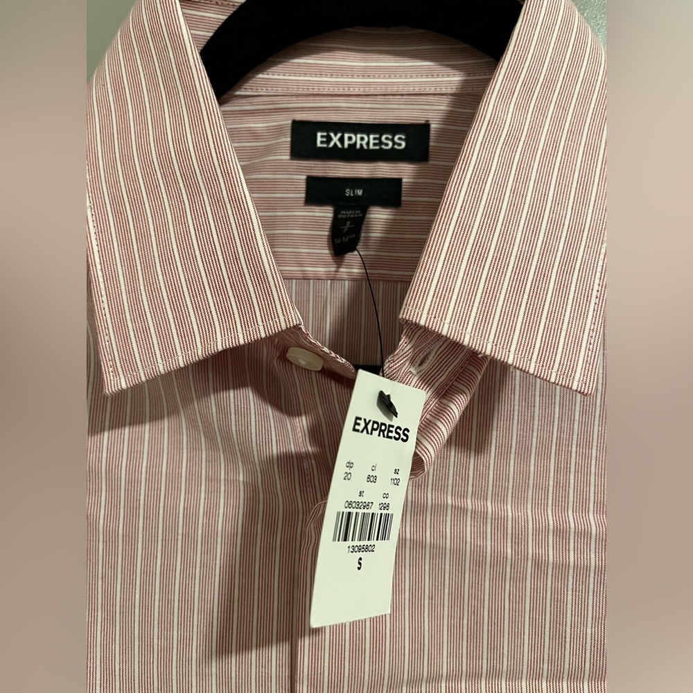EXPRESS NWT Mens Pink & White Stripe Dress Shirt Small Slim Fit